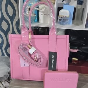 Pink Women's Bag Set, With Wallet And Strap